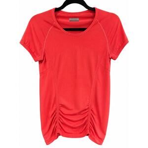 Athleta Fastest Track Tee Womens Medium Coral Ruched Seamless Yoga Pilates Gym